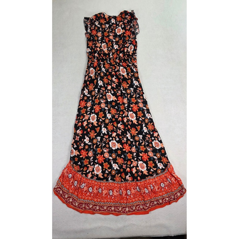 Prettygarden Women Large‎ Maxi Dress Black Orange Floral Boho High Low Excellent - Picture 2 of 11